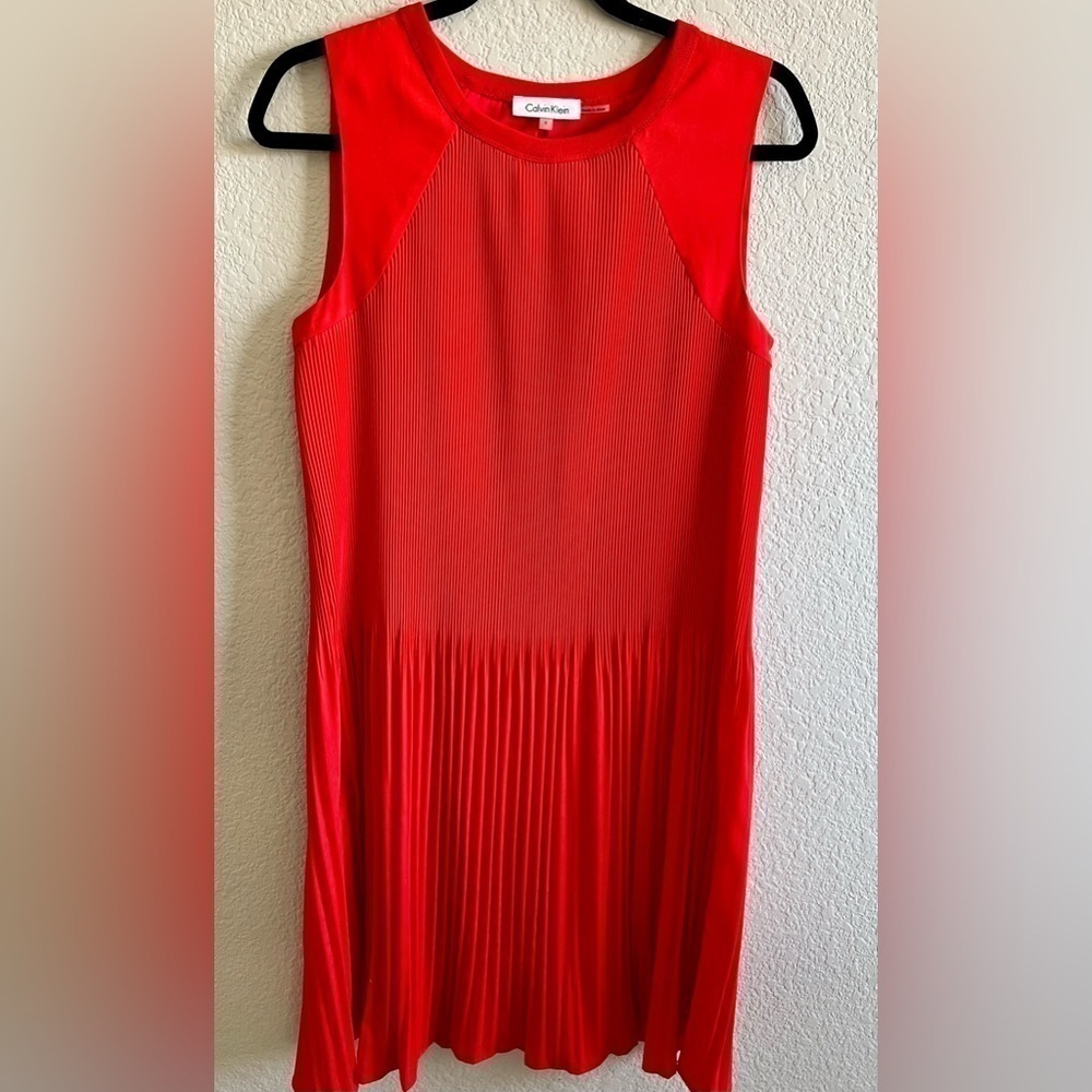 Calvin Klein Red Sleeveless Pleated Midi Dress